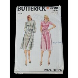 Vintage Misses Loose Fitting Dress Pattern Evan Picone Butterick 3708 Cut Size 8